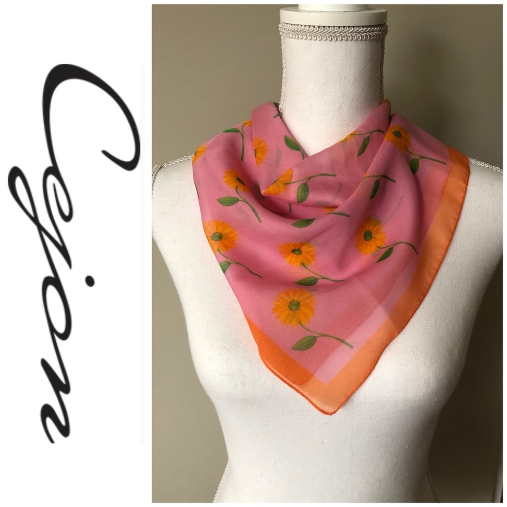 VINTAGE CEJON SQUARE SHEER SCARF in EUC
